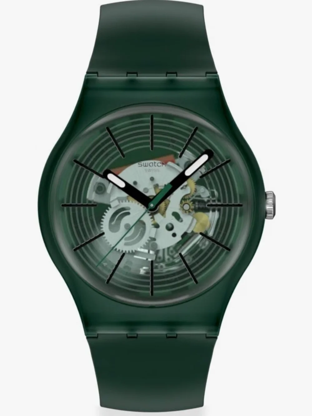 Swatch Green Transparent Dial Silicone Watch